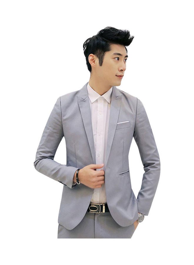 Solid Pattern Single Button Blazer Coat Grey