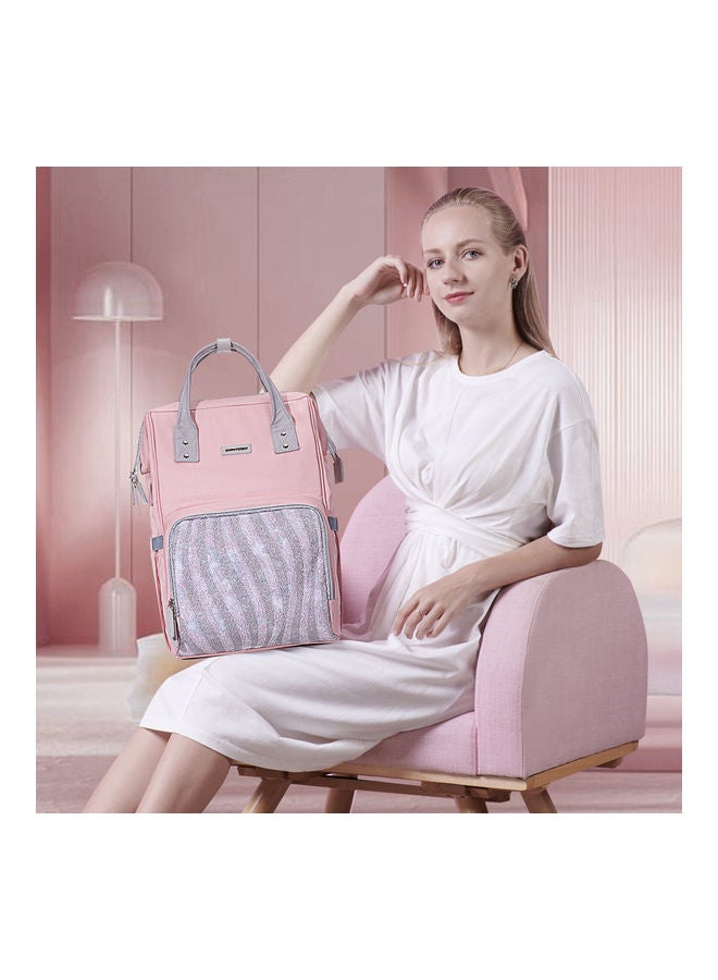صنفينو حقيبة حفاضات بخطوطٍ لامعة وردي/رمادي - Image 3
