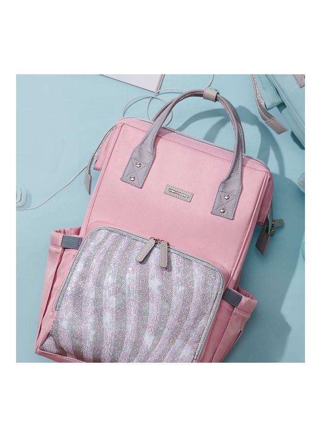 صنفينو حقيبة حفاضات بخطوطٍ لامعة وردي/رمادي - Image 5