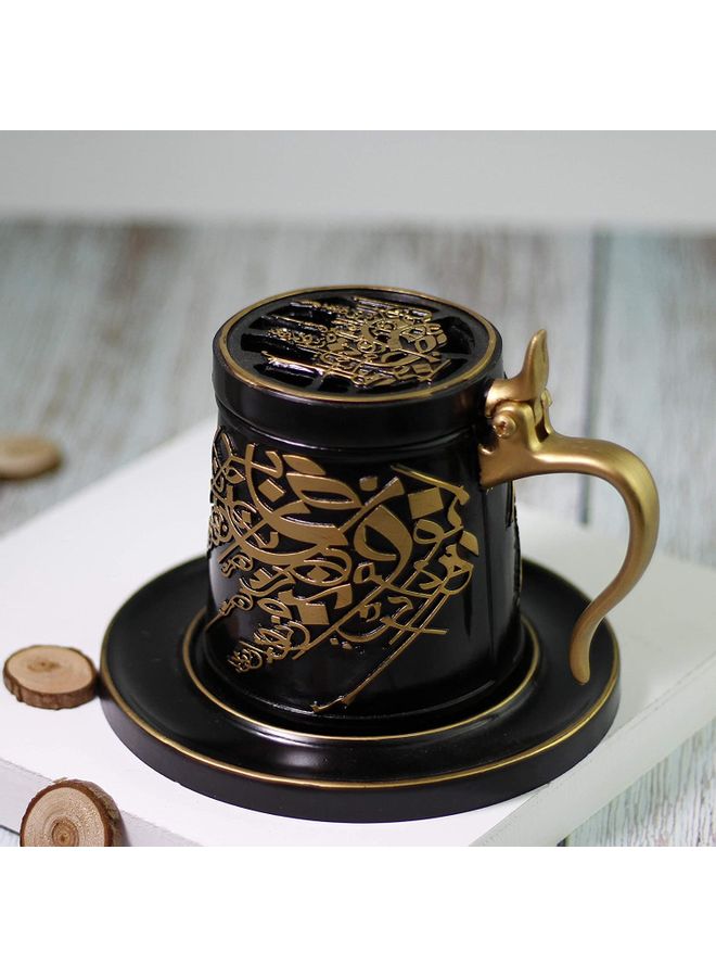 Bakhoor BoSidin Incense Oud Ceramic Mabkhara Charcoal  Burner Mug Black/Gold 13.9 x 13.8 x 10.1cm  - Image 1