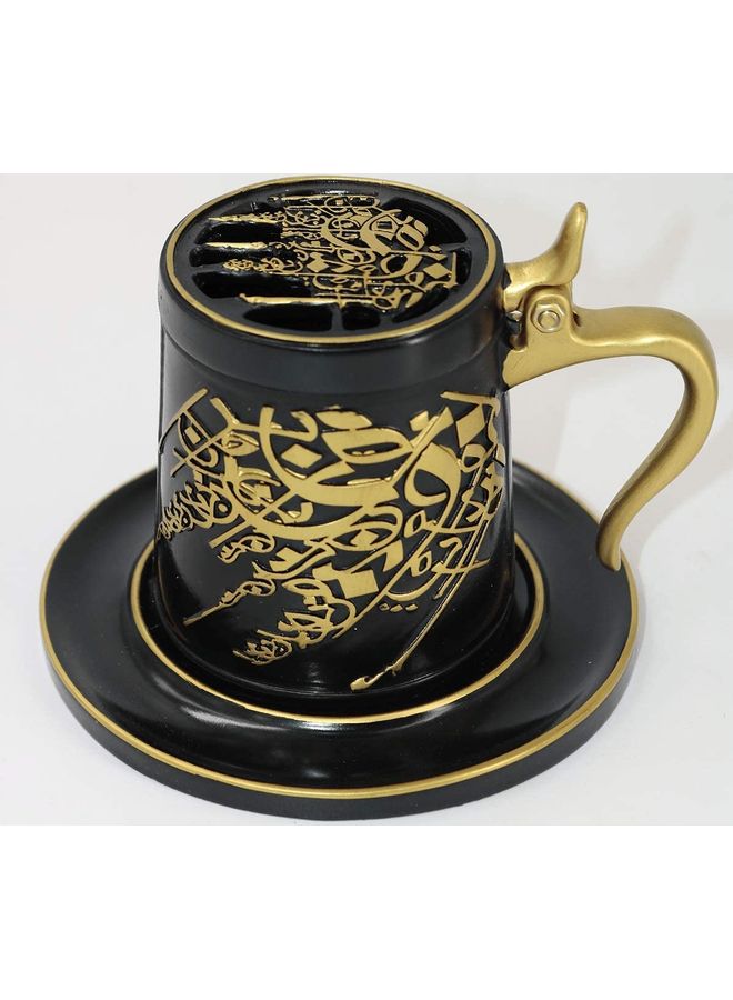 Bakhoor BoSidin Incense Oud Ceramic Mabkhara Charcoal  Burner Mug Black/Gold 13.9 x 13.8 x 10.1cm  - Image 2