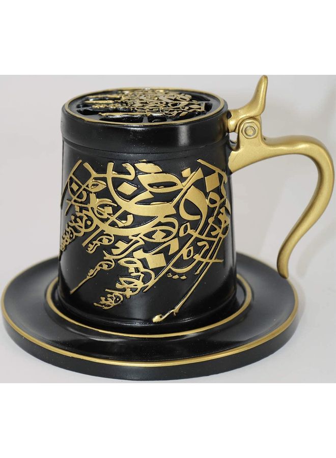 Bakhoor BoSidin Incense Oud Ceramic Mabkhara Charcoal  Burner Mug Black/Gold 13.9 x 13.8 x 10.1cm  - Image 3