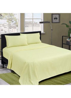 Double Bed Cotton Striped Bedsheet With 2 Pillow Covers Set Cotton Yellow 280 X 280