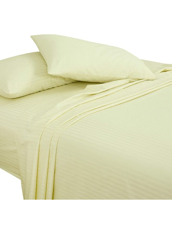 Bliss Casa - Double Bed Cotton Striped Bedsheet With 2 Pillow Covers Set Cotton Yellow 280 X 280 - Image 1