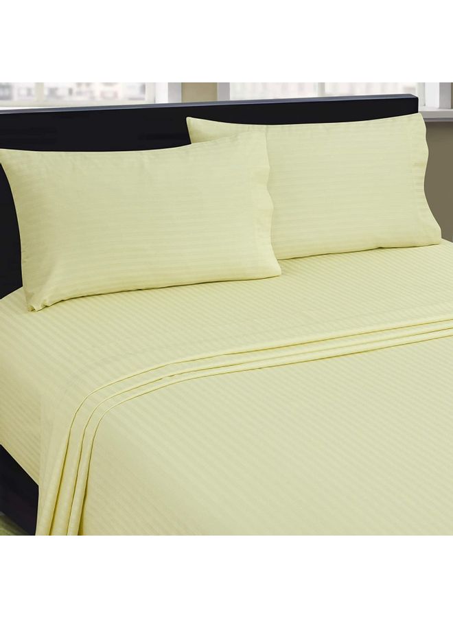 Bliss Casa - Double Bed Cotton Striped Bedsheet With 2 Pillow Covers Set Cotton Yellow 280 X 280 - Image 1