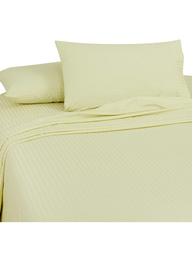 Bliss Casa - Double Bed Cotton Striped Bedsheet With 2 Pillow Covers Set Cotton Yellow 280 X 280 - Image 1