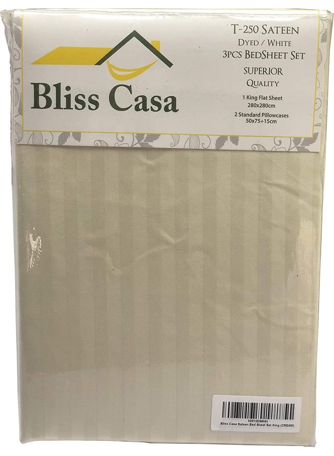 Bliss Casa - Double Bed Cotton Striped Bedsheet With 2 Pillow Covers Set Cotton Yellow 280 X 280 - Image 1