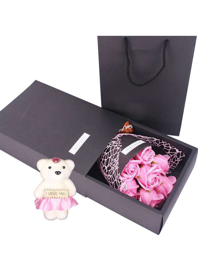 7-Piece Soap Rose Flower With Gift Box Pink - Image 1