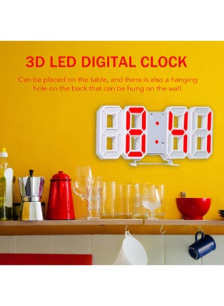 ساعة رقمية بإضاءة LED ثلاثية الأبعاد أبيض 29.00x4.50x10.00سم - view 3