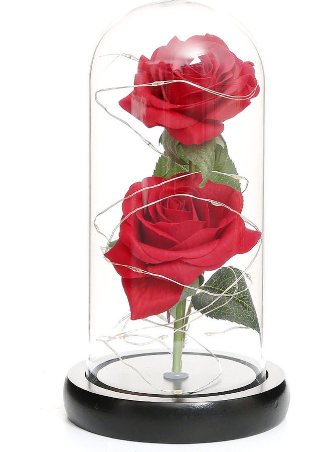 Artificial In Glass Dome Gift Box With LED Lights Artificial Flower red 26.50x13.00x13.00cm  - Image 1