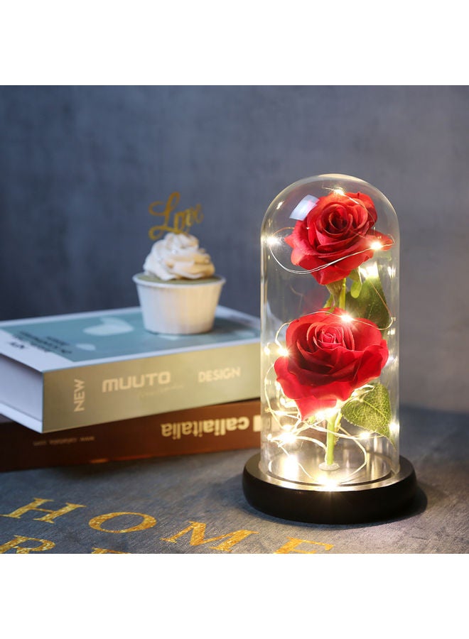 Artificial In Glass Dome Gift Box With LED Lights Artificial Flower red 26.50x13.00x13.00cm  - Image 2