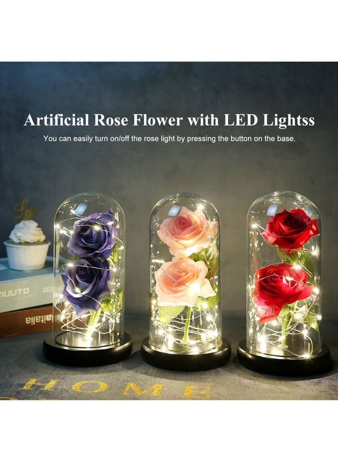 Artificial In Glass Dome Gift Box With LED Lights Artificial Flower red 26.50x13.00x13.00cm  - Image 3