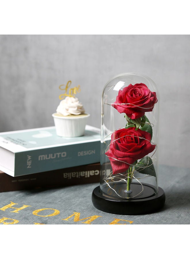 Artificial In Glass Dome Gift Box With LED Lights Artificial Flower red 26.50x13.00x13.00cm  - Image 4