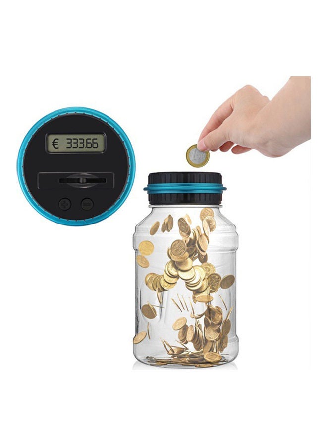 Digital Counting Money Jar Clear/Black/Blue