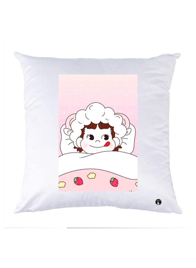 بي بي وسادة زينة مطبوعة أبيض/وردي/بني 30x30سم