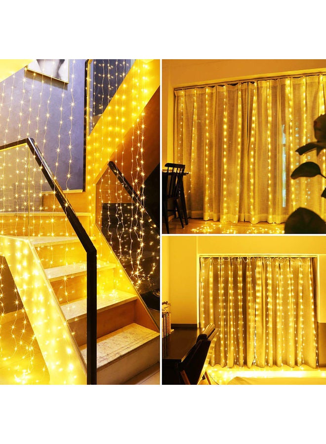300LEDs Twinkle Star Window Curtain String Light Yellow