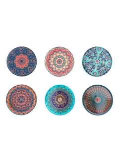 ألوان 6-Piece Ottoman Motifs Ceramic Coaster Set Multicolour 9cm  - Image 2