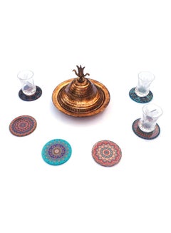 ألوان 6-Piece Ottoman Motifs Ceramic Coaster Set Multicolour 9cm  - Image 3
