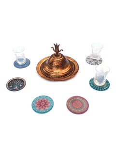 Alwan 6-Piece Ottoman Motifs Ceramic Coaster Set Multicolour 9cm  - Image 3