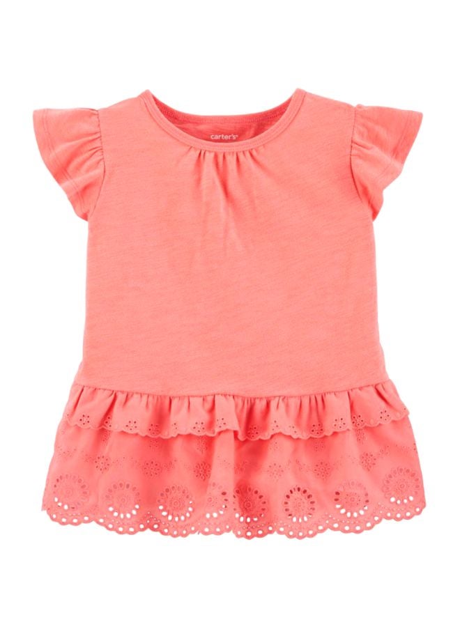 carter's Infant Girls Eyelet Peplum Slub Jersey Dress Pink - Image 1
