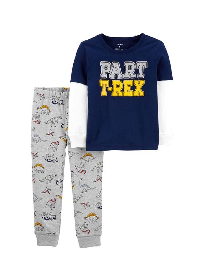 carter's 2-Piece Part T-Rex Printed Tee And Dino Jogger Set Blue/Grey/Yellow - Image 1