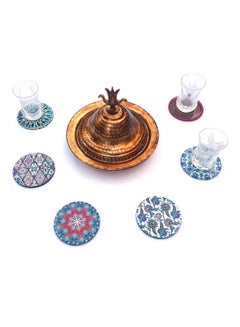 Alwan 6-Piece Ottoman Motifs Ceramic Coaster Set Multicolour 9cm  - Image 3