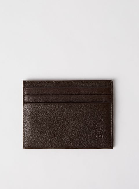 Logo Debossed Card Holder Wallet Brown