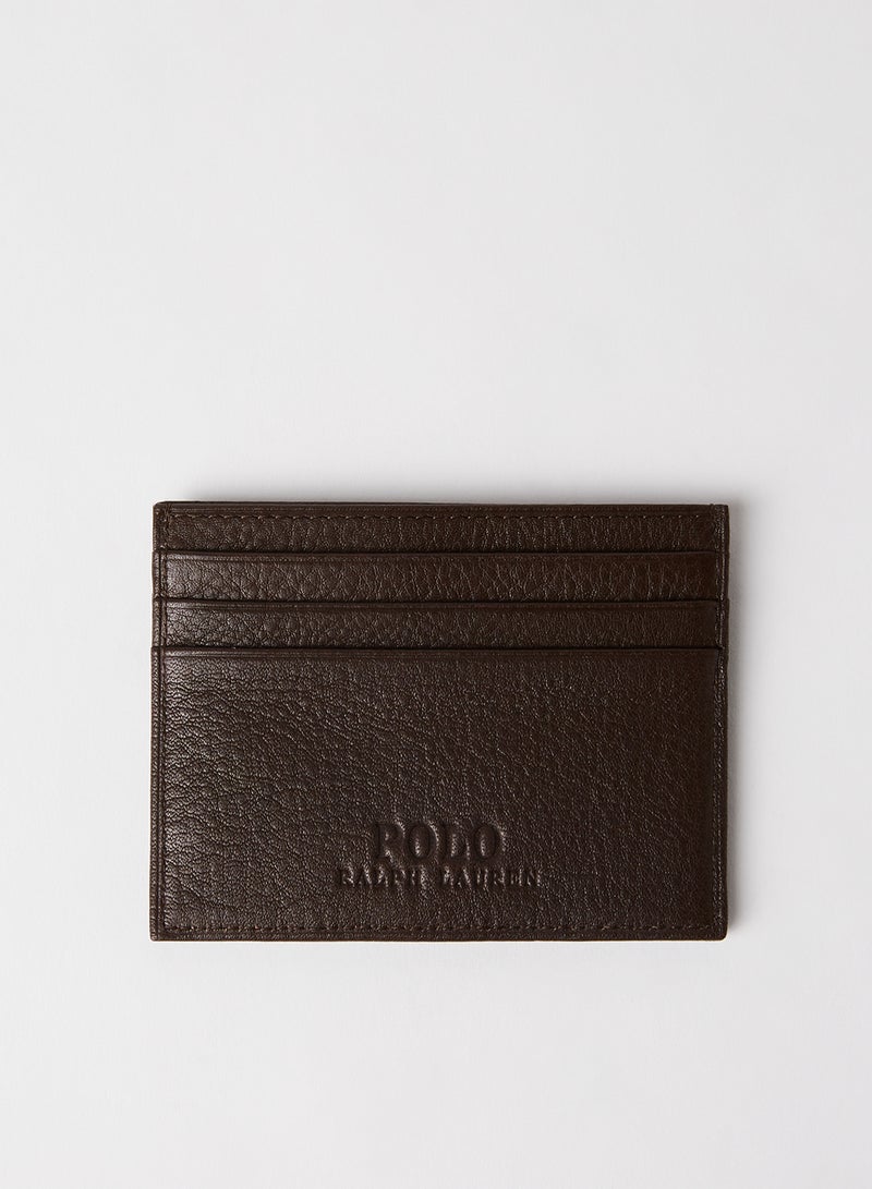 Logo Debossed Card Holder Wallet Brown