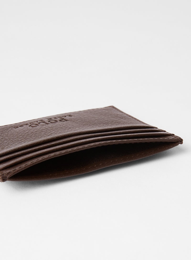 Logo Debossed Card Holder Wallet Brown