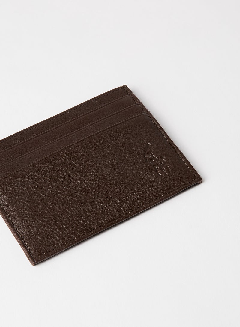 Logo Debossed Card Holder Wallet Brown