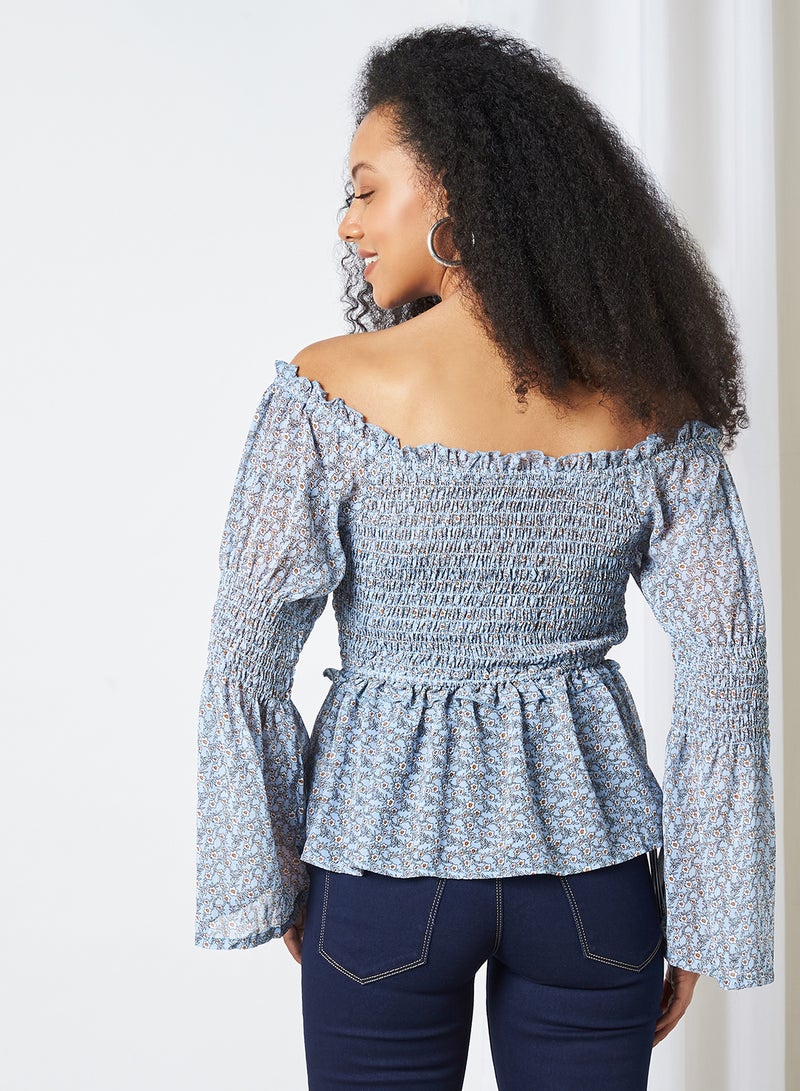 Printed Smocked Top Blue