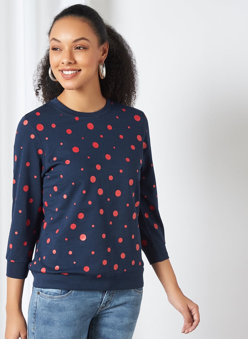 HERE&NOW - Polka Dot Sweatshirt Navy Blue - Image 1