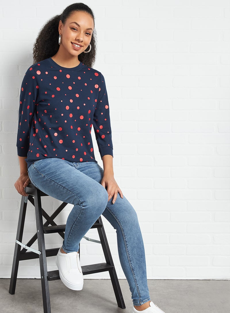 HERE&NOW - Polka Dot Sweatshirt Navy Blue - Image 1