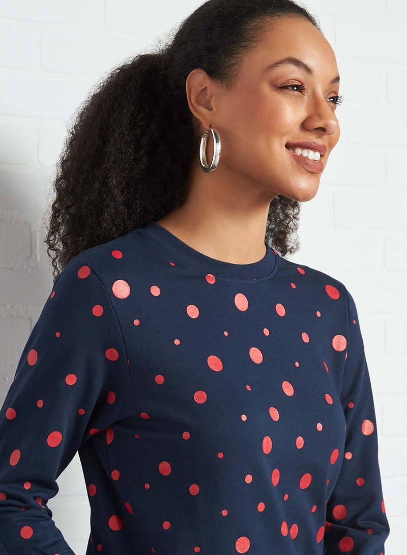 HERE&NOW - Polka Dot Sweatshirt Navy Blue - Image 1