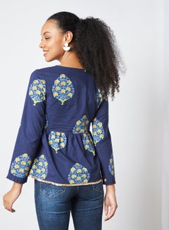 Printed A-Line Long Sleeve  Top Navy Blue - v1610812787/N41065231V_2