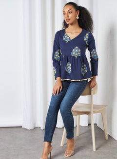 Printed A-Line Long Sleeve  Top Navy Blue - v1610812787/N41065231V_3