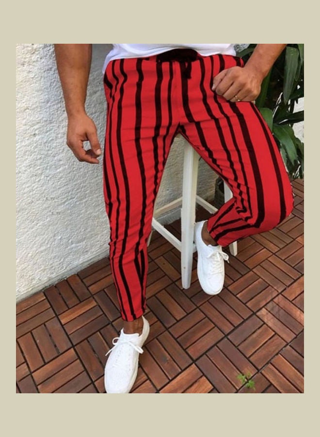 Striped Pattern Drawstring Pants Black/Red