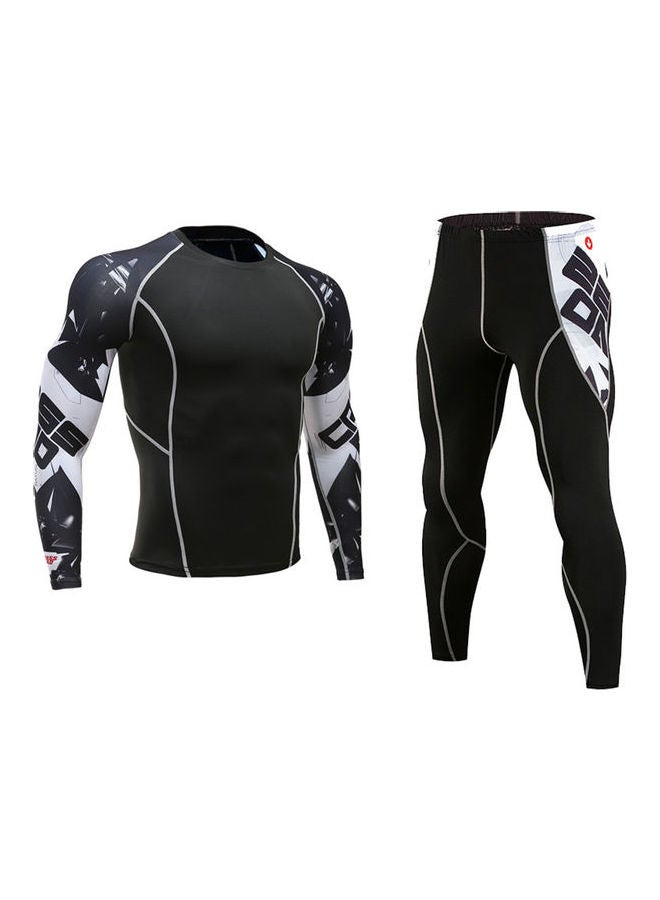 Colorblock Pattern Compression Track Suit Black/White 