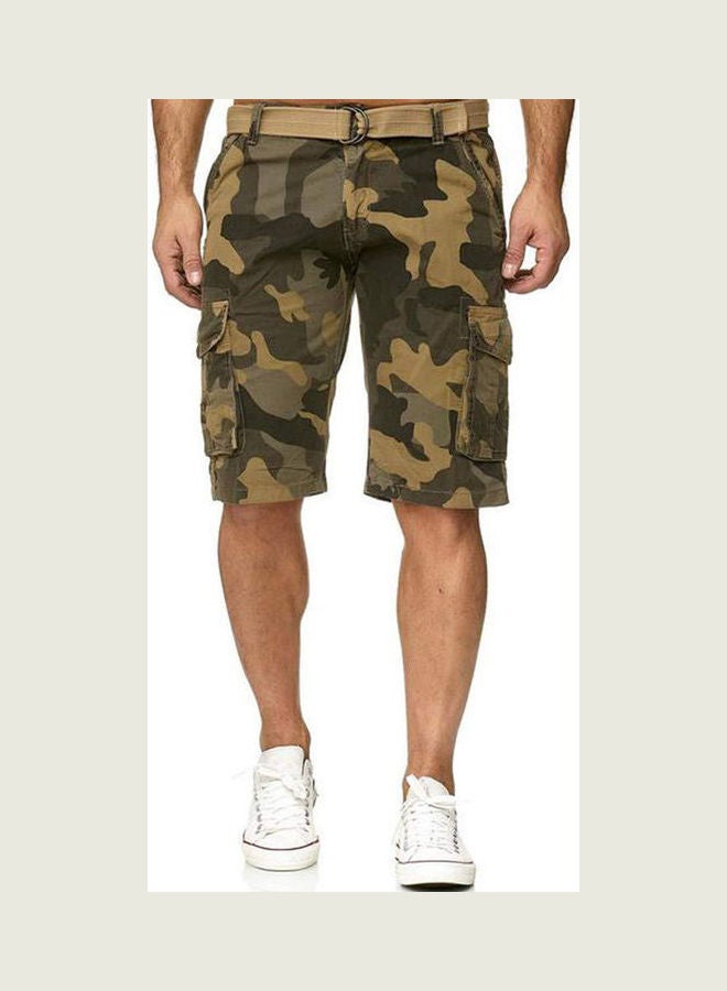 Camouflage Pattern Multi-Pocket Cargo Shorts Green/Brown/Beige 