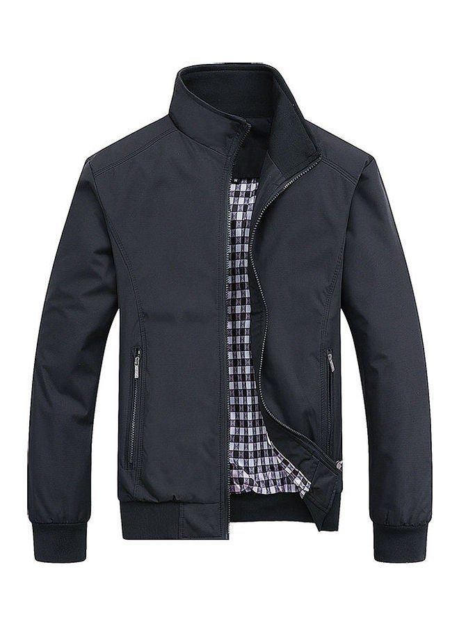 Stand Collar Winter Jacket Black 