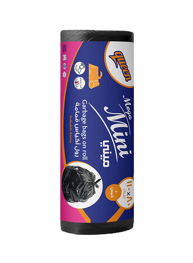 Queen 10-Piece Mini Plastic Trash Bag Roll Black 80x110cm 