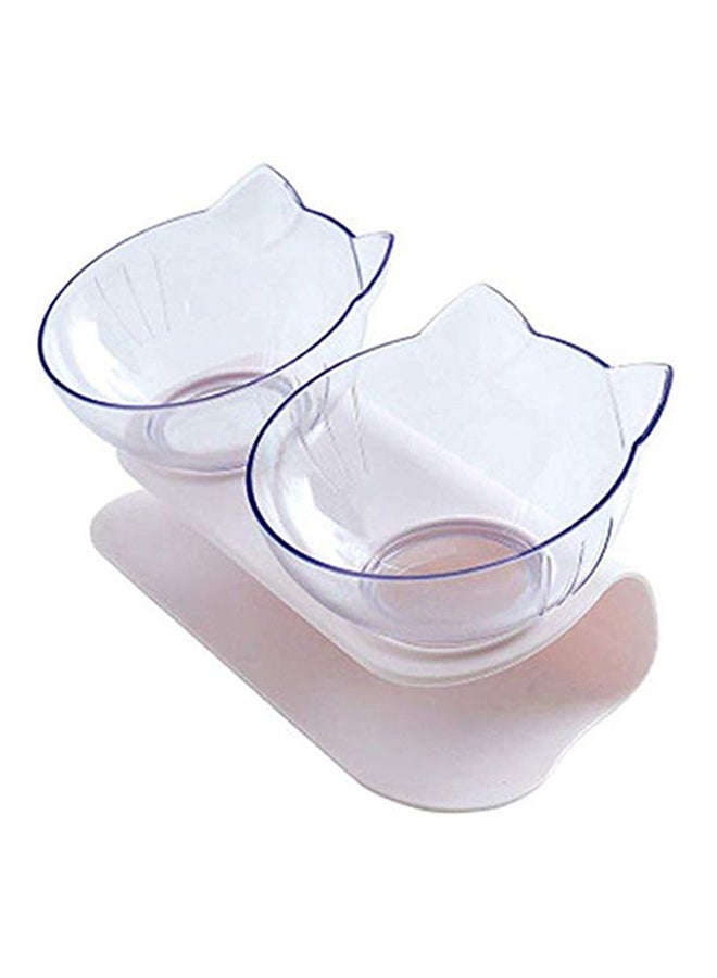 2-Piece Cat Dog Bowls Clear/White 27.5x13.5x8cm - Image 1