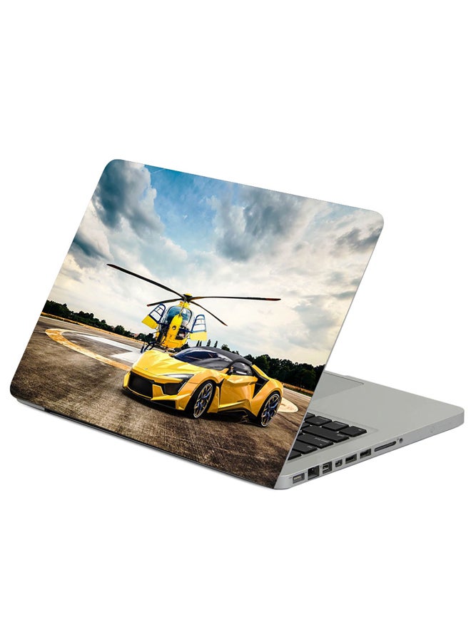 Car Helicopter Yellow Printed Laptop Sleeve Multicolor