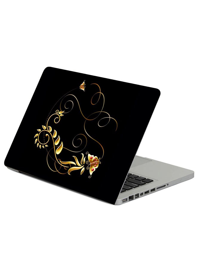 Butterfly Patterns Black Background Printed Laptop Sticker Black/Yellow