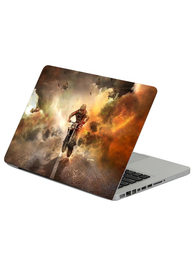 ملصق لابتوب مزين بطبعة دراجة نارية بمحرك طائرة هليكوبتر والراكب متعدد الألوان