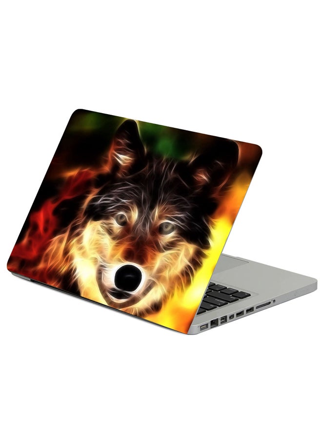 حافظة لابتوب بطبعة وجه ذئب بلون فاتح متعدد الألوان