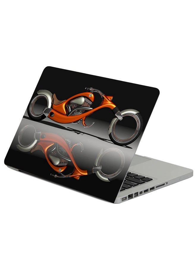 فاست برينت ملصق مزين بطبعة دراجة نارية أنيقة باللون البرتقالي للابتوب متعدد الألوان