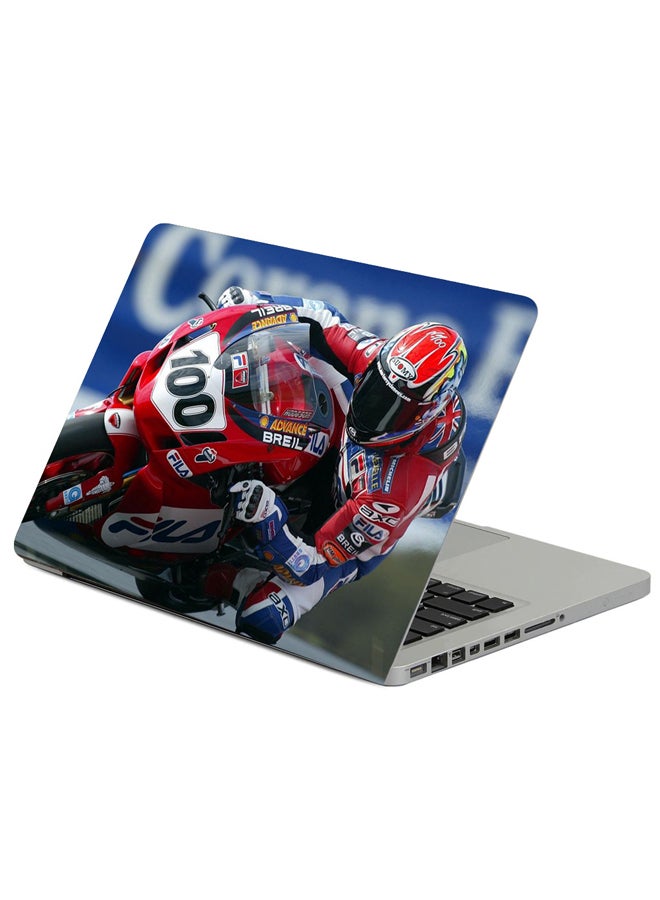 حافظة لابتوب مزينة بطبعة متسابق في سباق على دراجته النارية متعدد الألوان