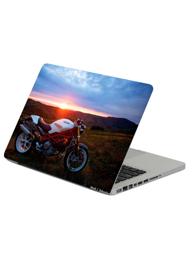 حافظة لابتوب مطبوع عليها صورة دراجة نارية دوكاتي وضوء شمس متعدد الألوان