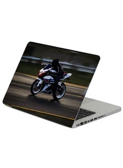 Motorcyclist Speed Movement Printed Laptop Sticker Multicolour